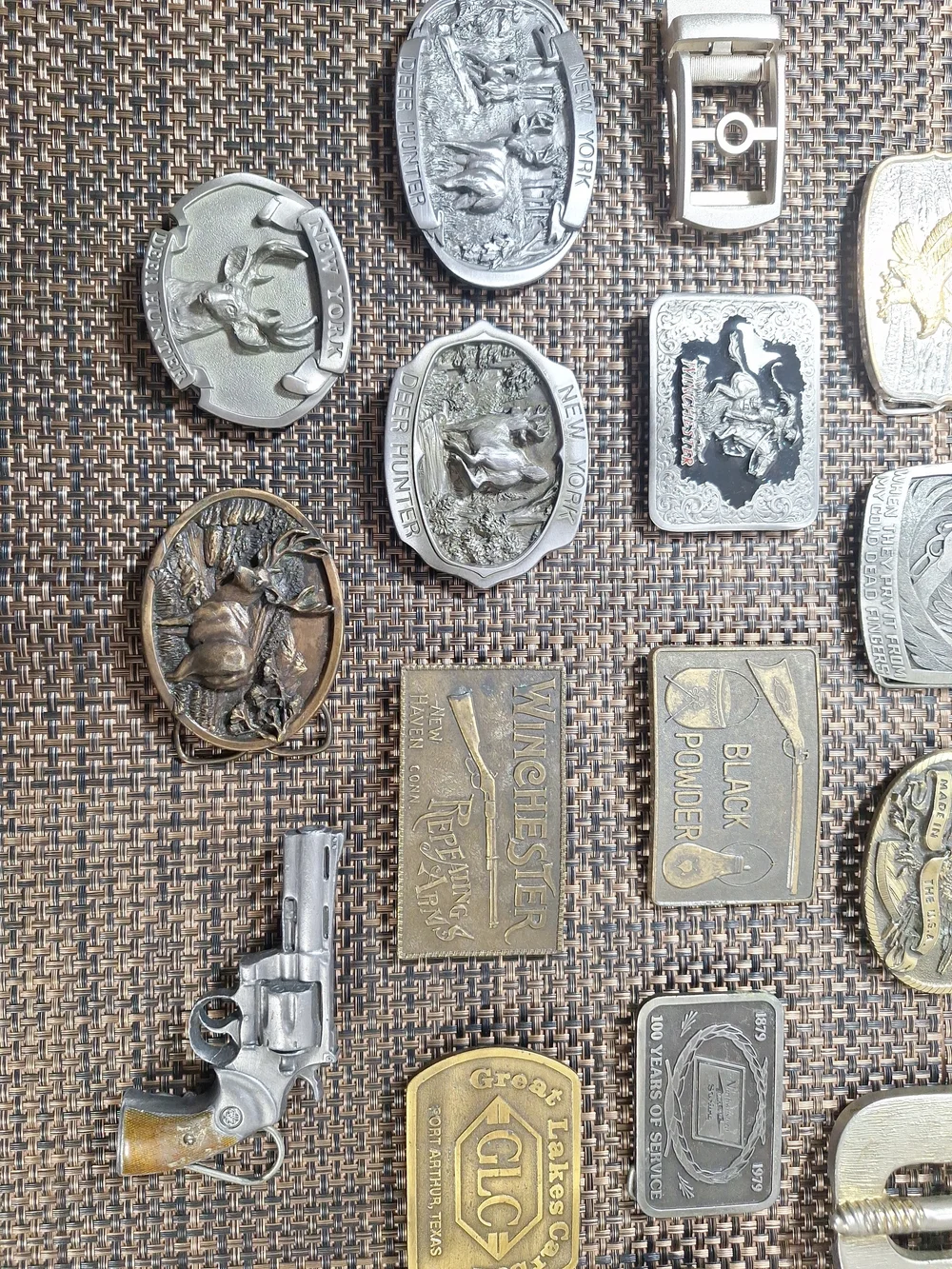 Vintage 19 Belt Buckle Lot-Winchester-Gun-Pistol- Eagle-New YORK-MADE IN USA-JD